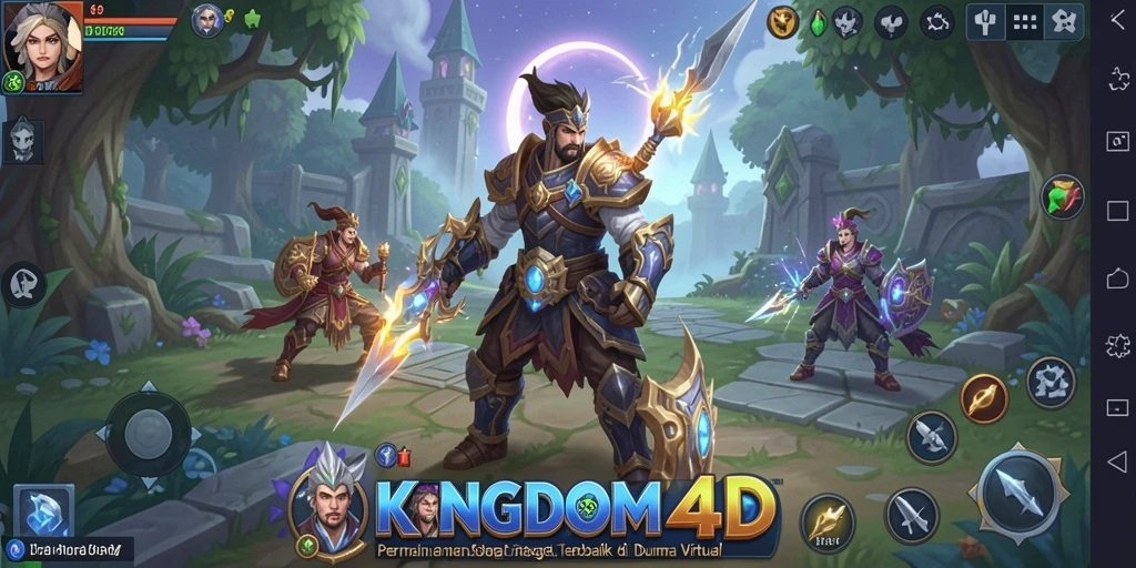 Tangkapan layar gameplay <strong>KINGDOM4D</strong> menunjukkan strategi dan pertempuran yang intens.