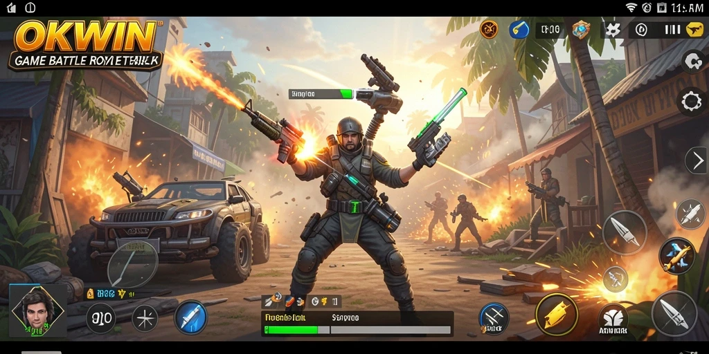 Screenshot utama gameplay Battle Royale di OKWIN yang penuh aksi.