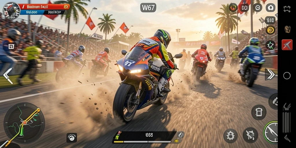 Gameplay balapan motor yang mendebarkan dan penuh aksi.